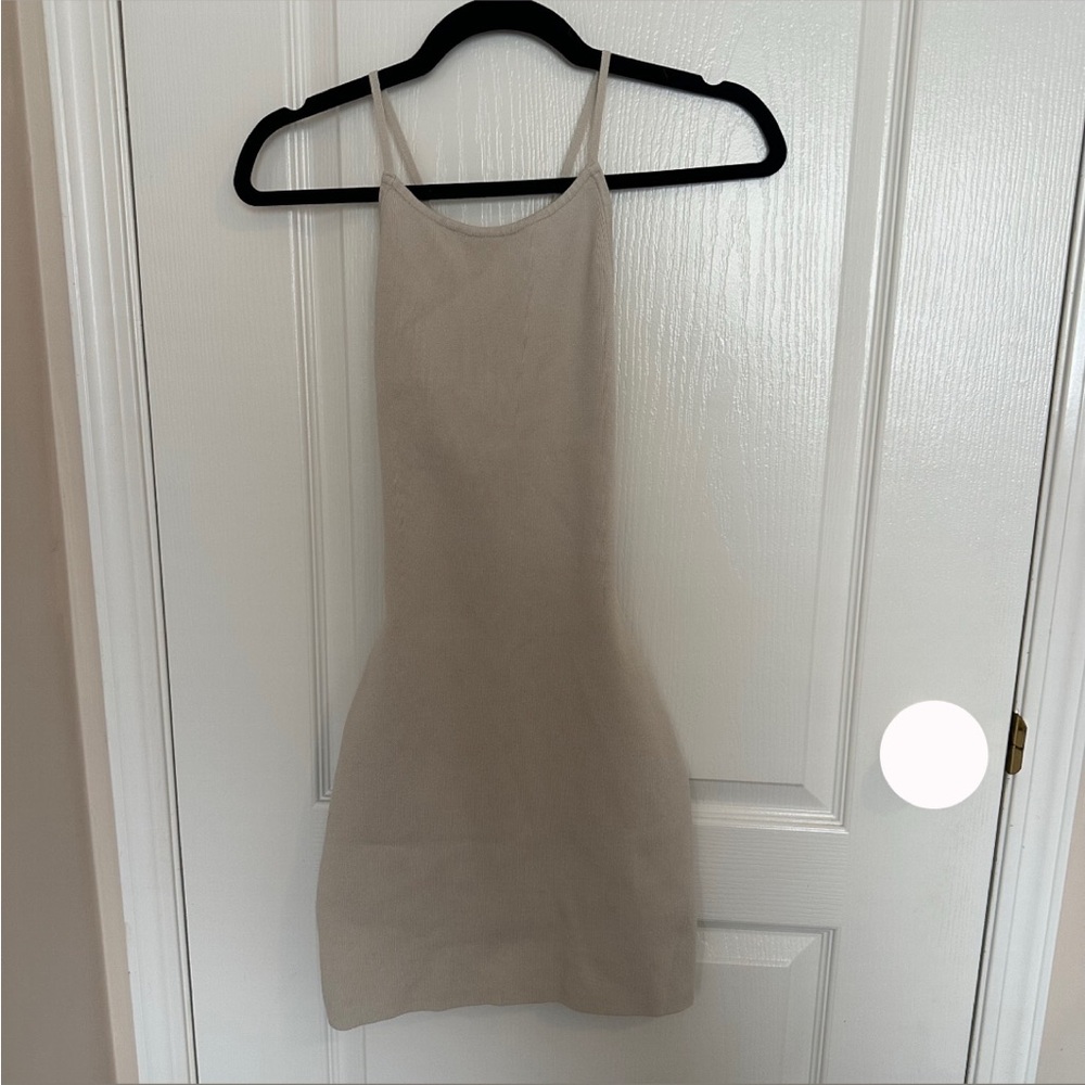 Babaton Taupe Mini Knit Dress